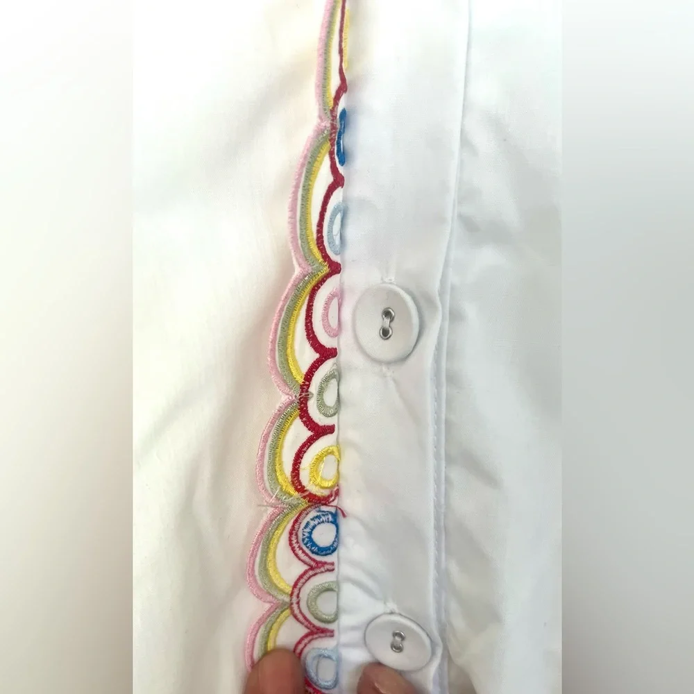 DALIA MACPHEE BNWT Scalloped Embroidered Shirt Dress Tie Waist Size M Lined - Picture 13 of 16